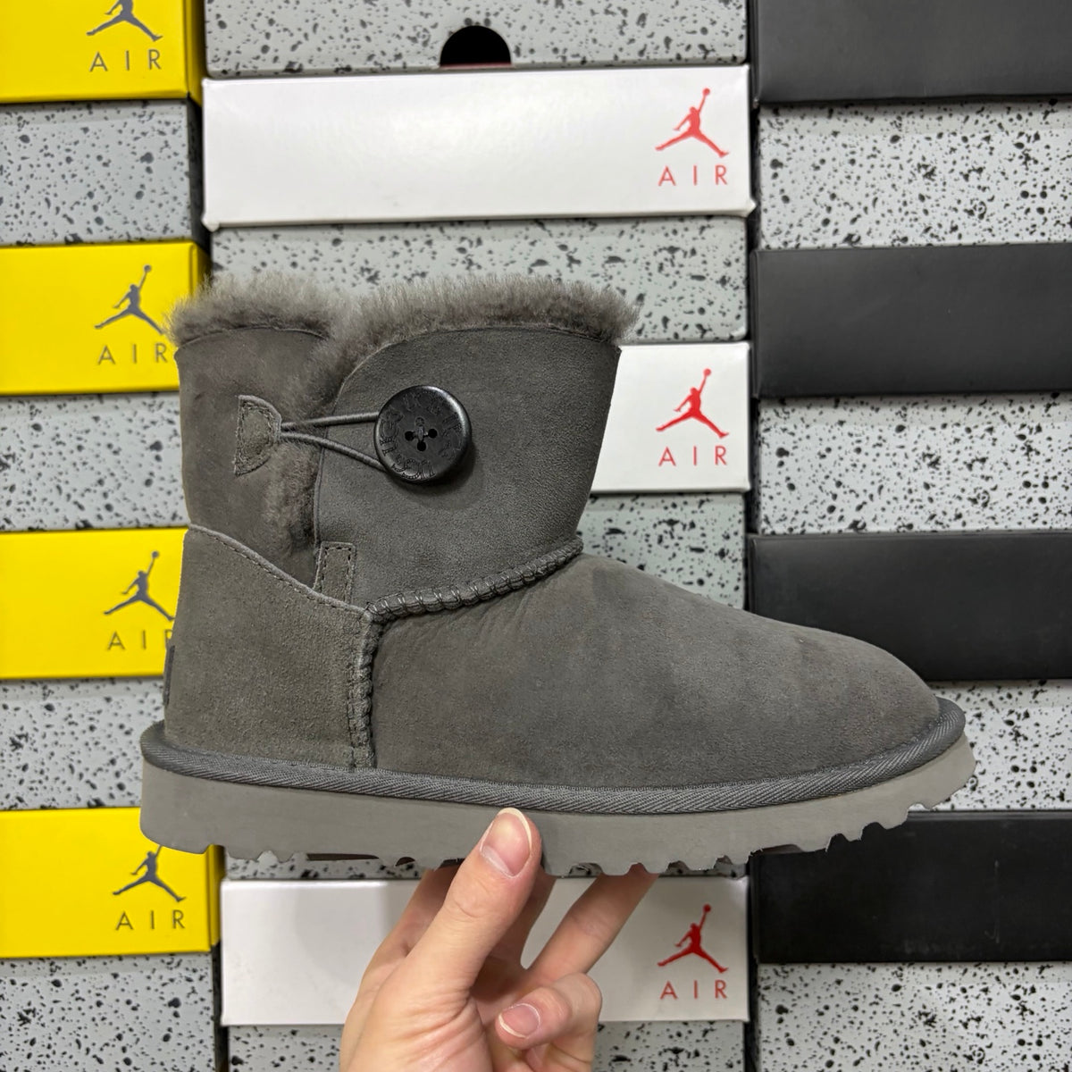 UGG Mid-Calf Snow Boots 6422 – Gray | Wood Button | Sizes 35–40