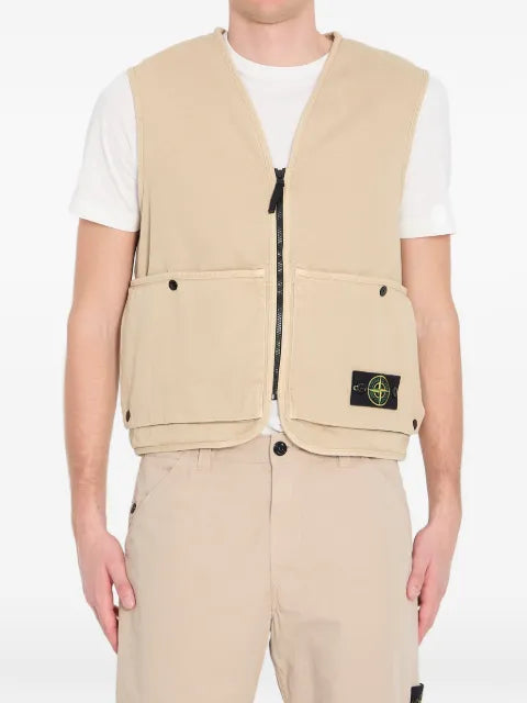 Stone Island 6100007 organic panama cotton 'old' effect loose-fit vest with multiple pockets