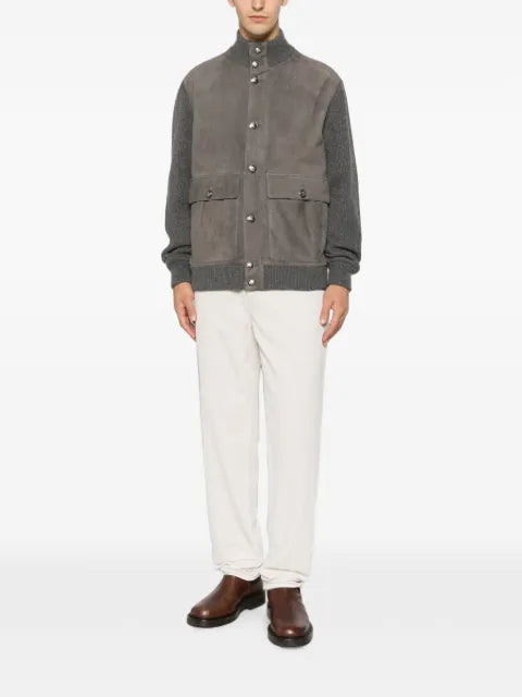 Brunello Cucinelli suede-panel ribbed jacket
