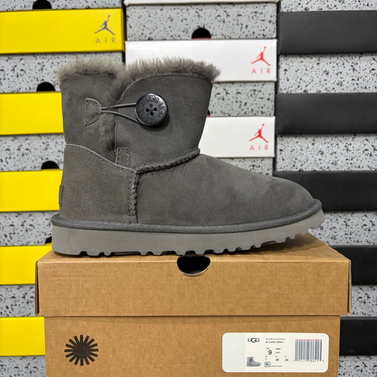 UGG Mid-Calf Snow Boots 6422 – Gray | Wood Button | Sizes 35–40