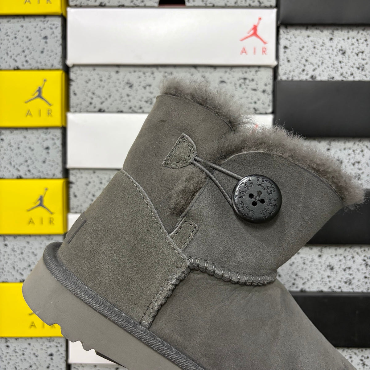 UGG Mid-Calf Snow Boots 6422 – Gray | Wood Button | Sizes 35–40