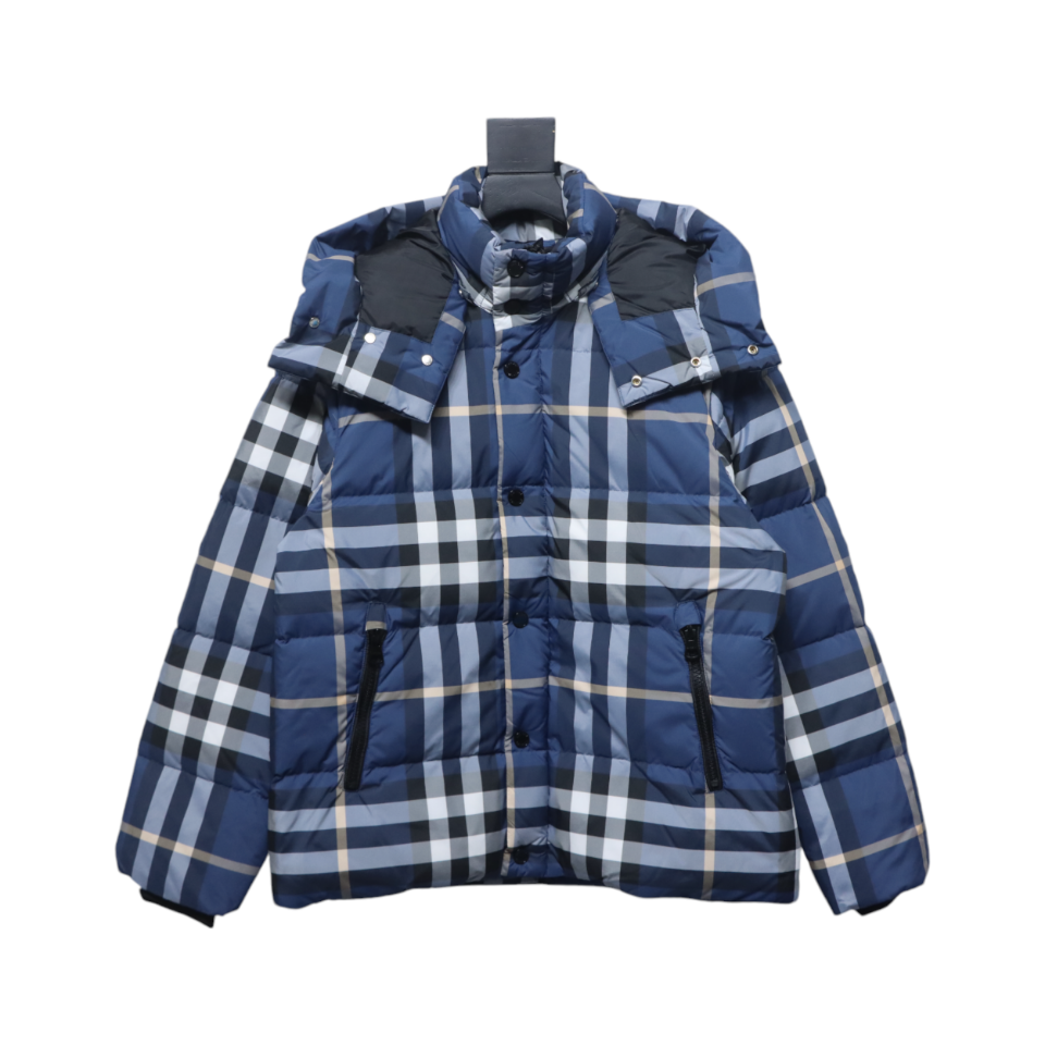 Blue Check Puff Down Jacket