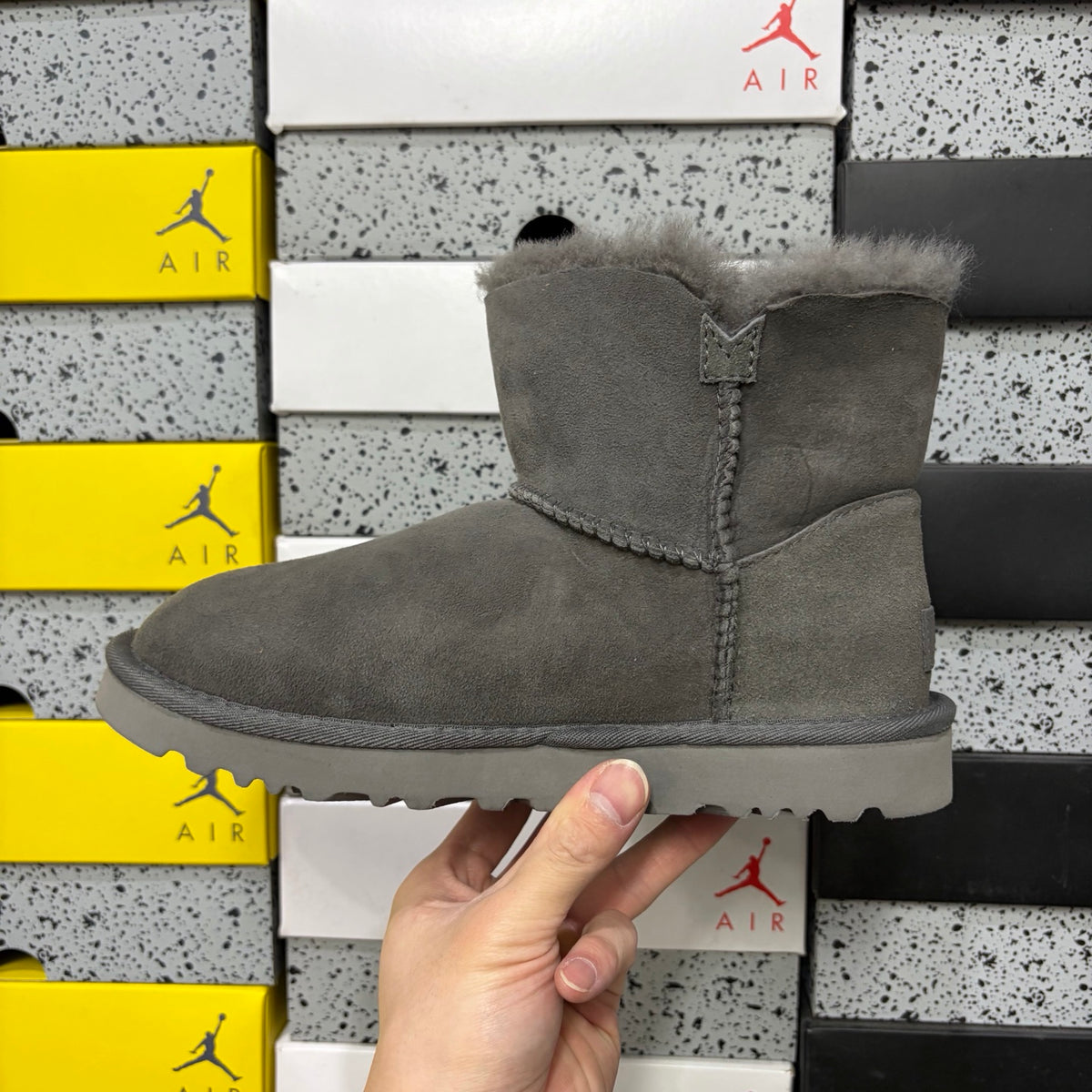 UGG Mid-Calf Snow Boots 6422 – Gray | Wood Button | Sizes 35–40